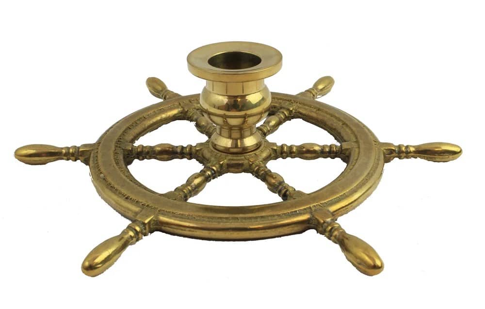 7.5" Solid Brass Ship Wheel Candle Holder
