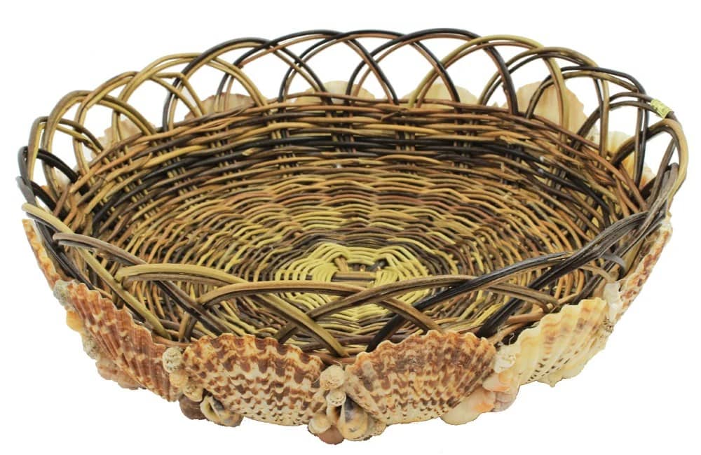 10"Dia Round Dark Wicker Basket with Shells