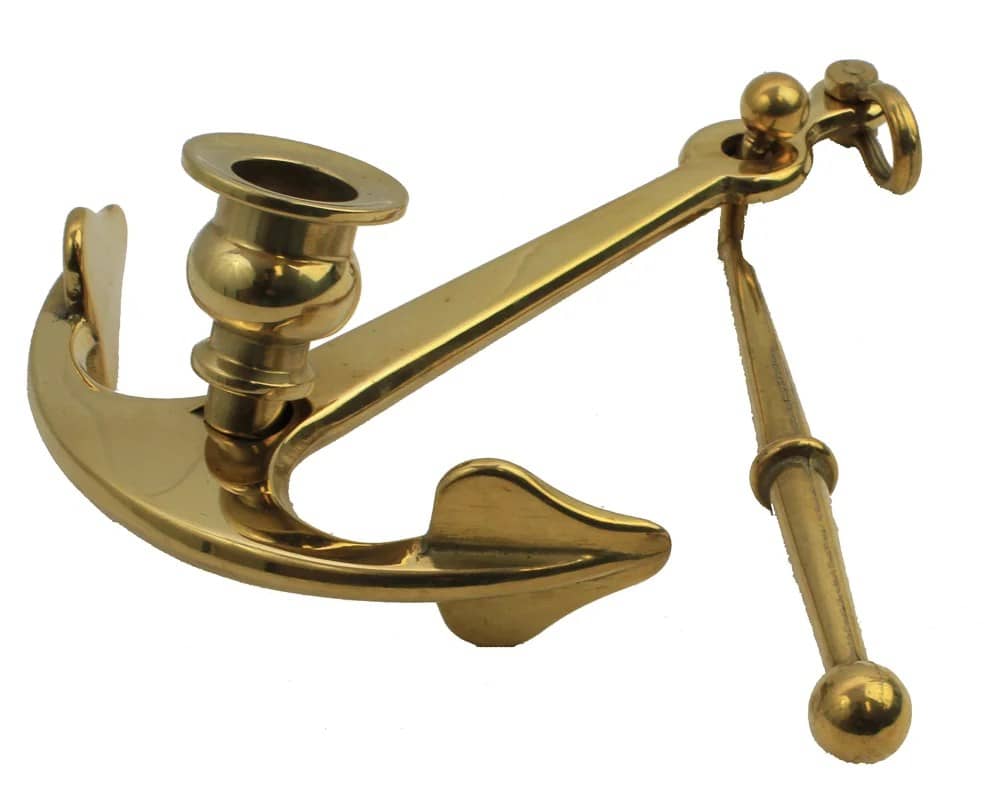 8" Solid Brass Fishermans Anchor Candle Holder