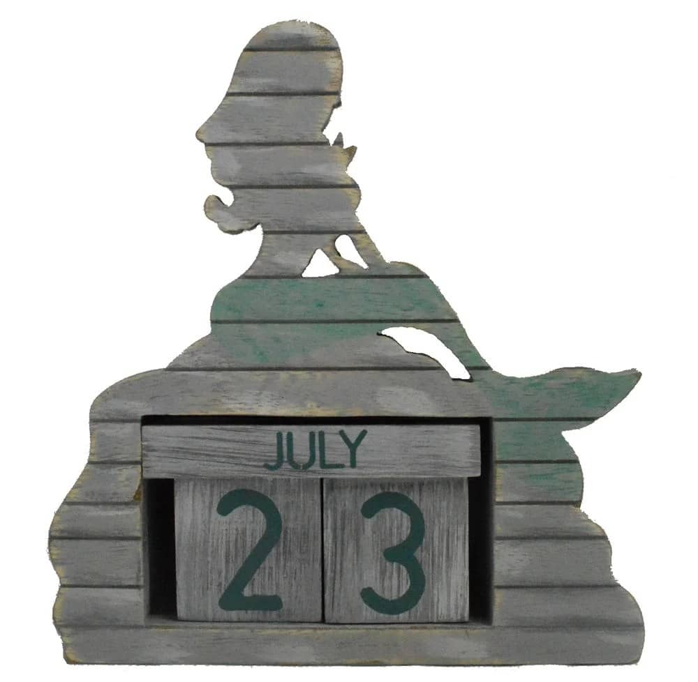 8" Weathered Wooden Dock Mermaid Perpetual Calendar