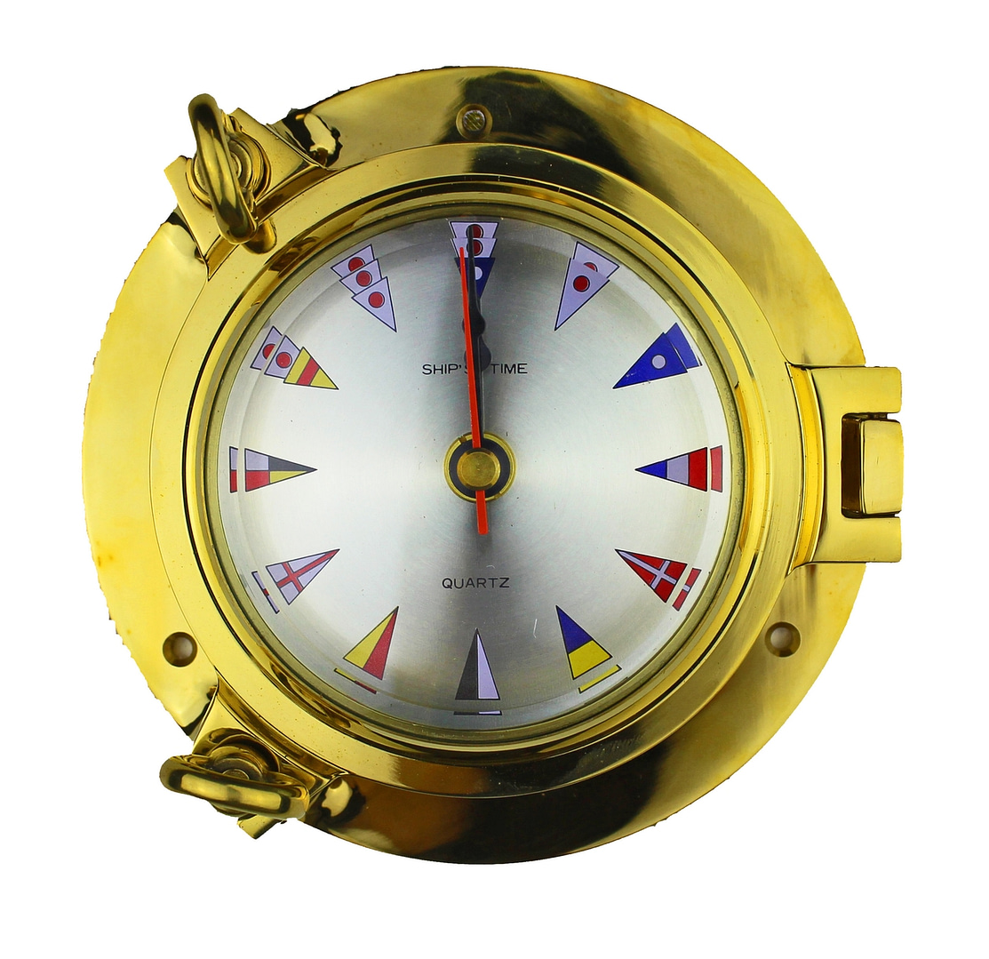 5.5"Dia Porthole Clock with Nautical Flag Face