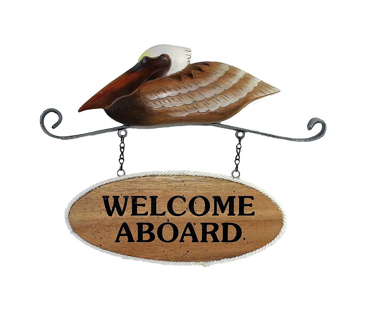 12"H Metal & Wood Pelican Welcome Aboard Wall Sign