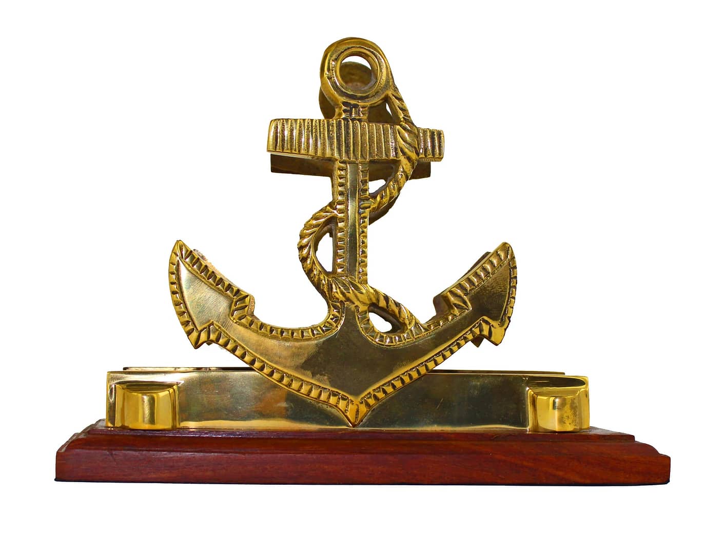 7.5"L Wood and Brass Anchor Shaped Letter/Mail Holder