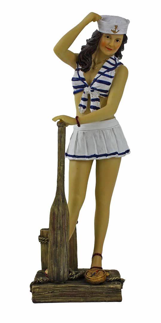 10"H Polystone Lady Sailor Figurine with Paddle