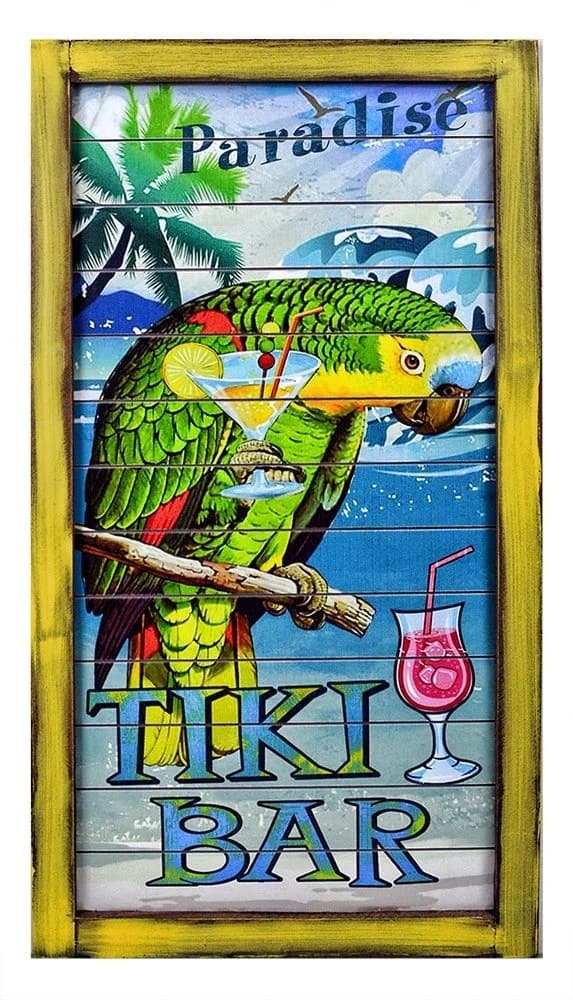 26"h Parrot and Tiki Bar Wooden Sign