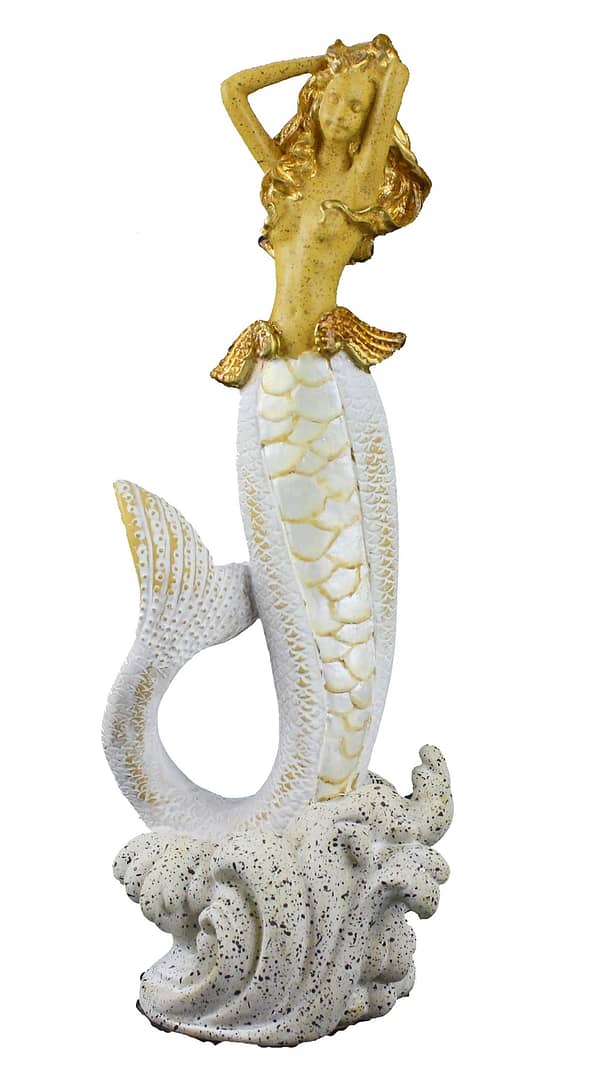 12"H Polystone White & Gold Mermaid on Waves Figurine