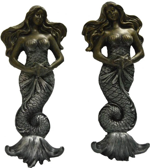 Set of 2 Mermaid Plaques Resin 9.75”H