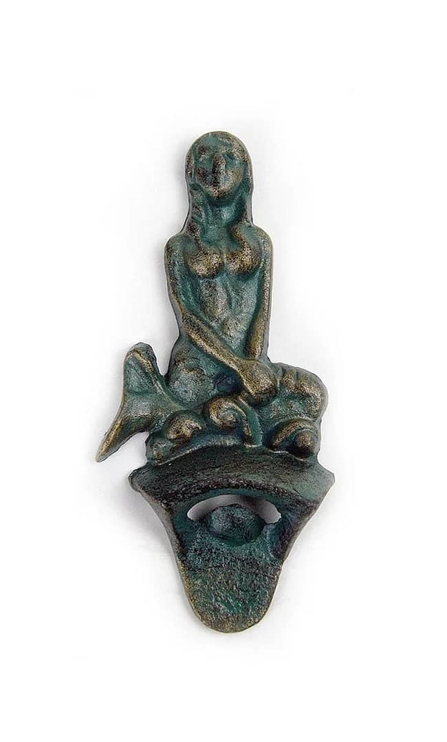 6 1/2"h Cast Iron Mermaid Bottle Opener with Antique Patina