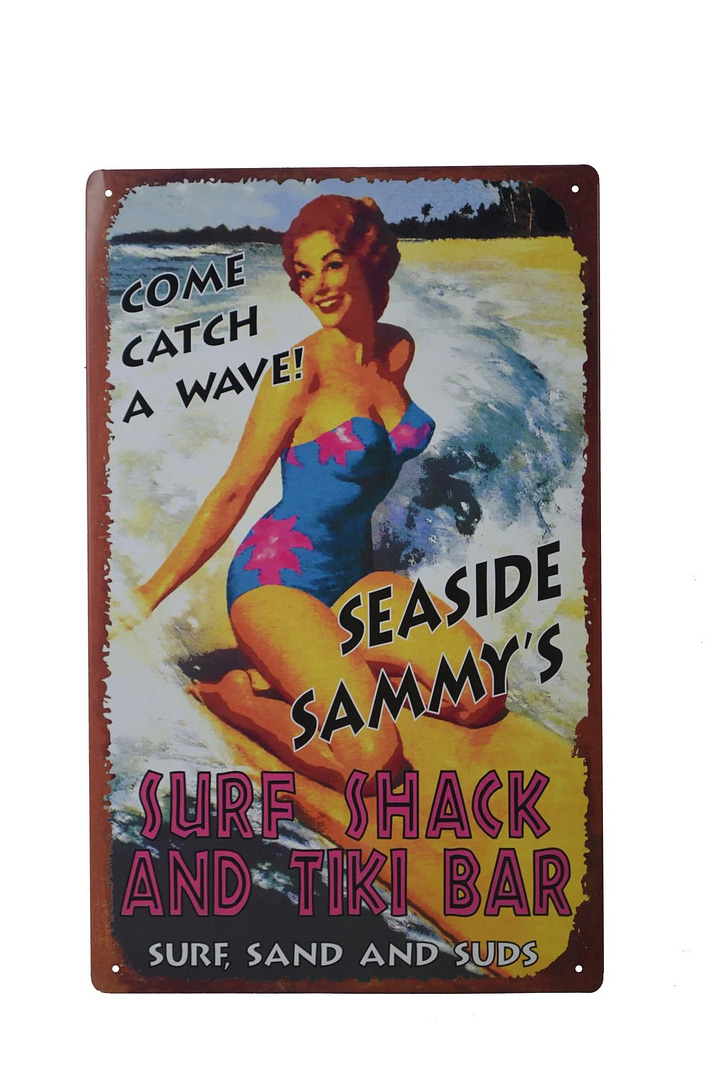 16"H Seaside Sammy's Surf Shack and Tiki Bar Tin Sign