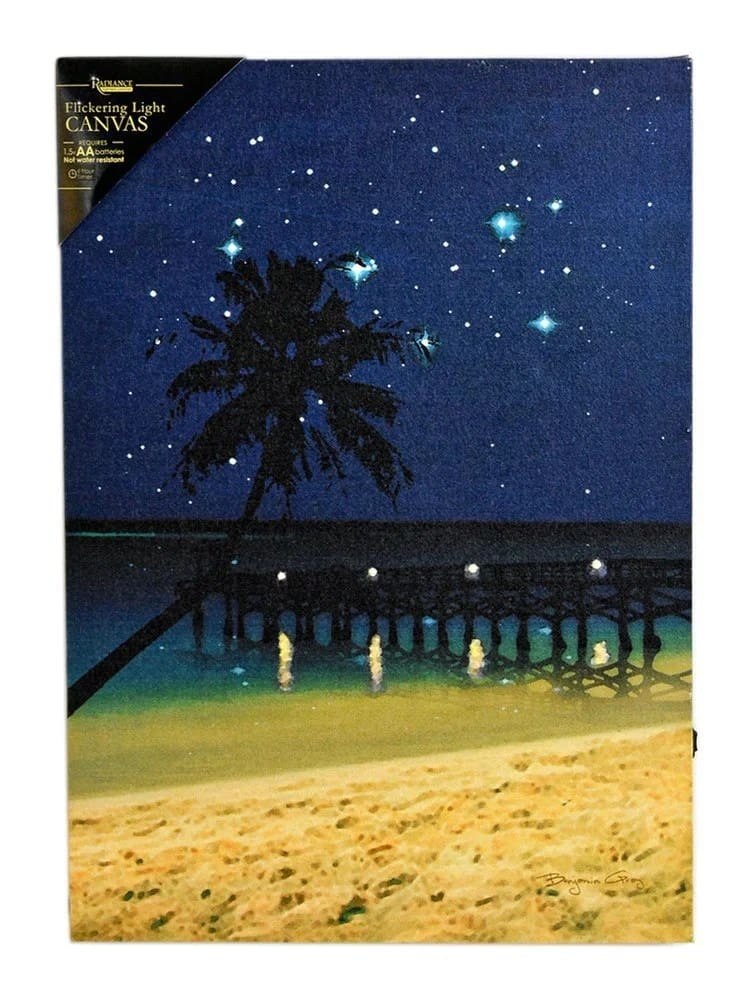 17"l Starry Night Lighted Beach Wall Mount Canvas
