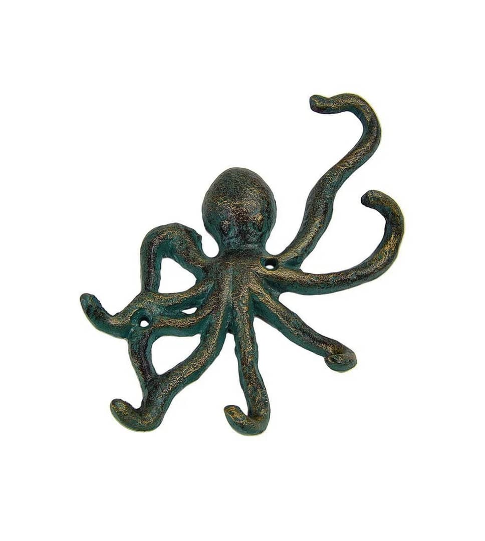 6"w Cast Iron Octopus Wall Mount Key Hook - 6 Hooks